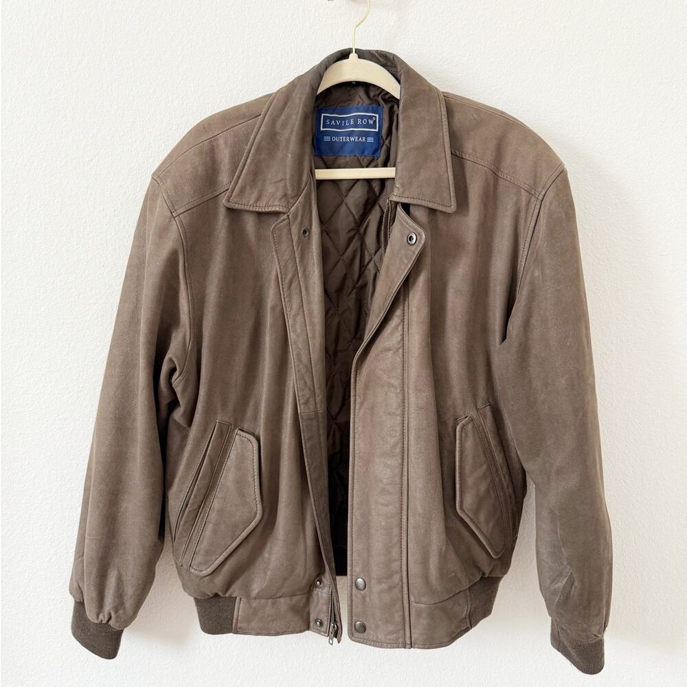 Savile Row Brown Leather Bomber Jacket Medium
